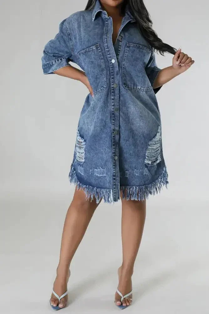 Distressed Raw Hem Button Up Denim Dress - Update AvenueDenim Dresses & SkirtsTrendsi1001000223118561001000223118566c57203c - 5613 - 47a7 - 81fe - 0c6347dc187d - MaxMedium