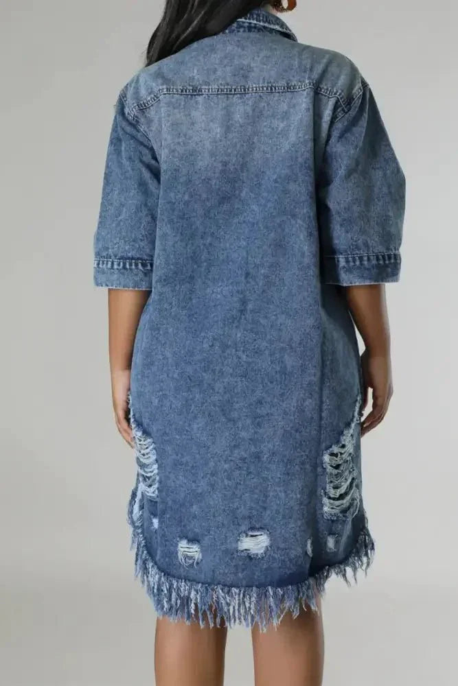 Distressed Raw Hem Button Up Denim Dress - Update AvenueDenim Dresses & SkirtsTrendsi100100022311856100100022311856895d2405 - a5f7 - 4a3b - b8fe - 66701a598186 - MaxMedium