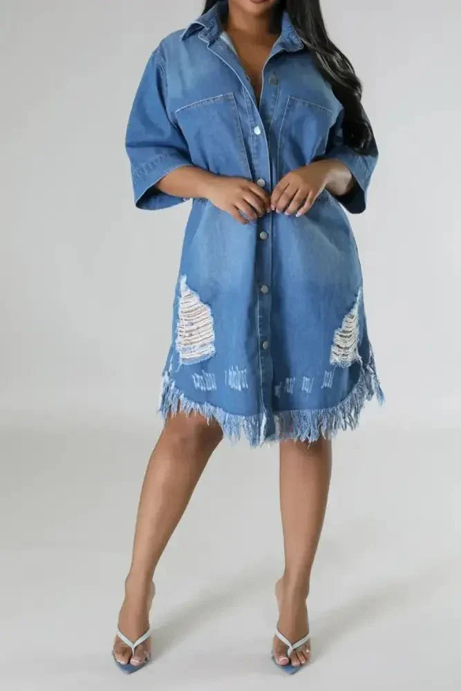 Distressed Raw Hem Button Up Denim Dress - Update AvenueDenim Dresses & SkirtsTrendsi100100022316016100100022316016ad44c0d5 - 99d6 - 44c5 - a84d - 26a34bb03761 - MaxLight