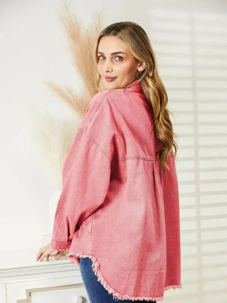 Distressed Raw Hem Denim Jacket - Update AvenueTrendsi10010048183091510010048183091528663c3ed6824e69839da4e8a6140541 - MaxBlush Pink