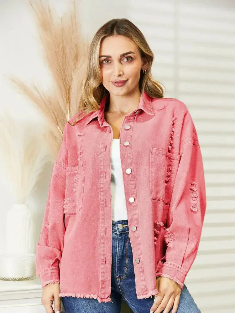 Distressed Raw Hem Denim Jacket - Update AvenueTrendsi10010048183091510010048183091553cc3fb8022f470b8be7d843f7e79dec - MaxBlush Pink