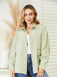 Distressed Raw Hem Denim Jacket - Update AvenueTrendsi100100481831688100100481831688ce60b2c0dd33438292055b8c161b8947 - MaxLight Green