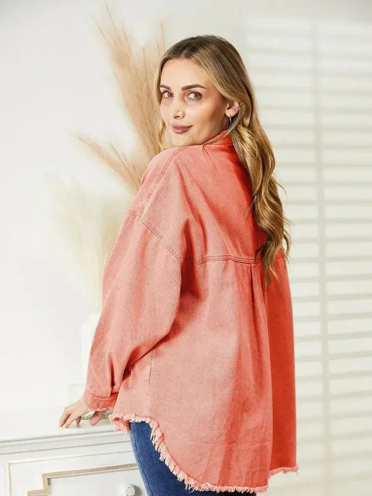 Distressed Raw Hem Denim Jacket - Update AvenueTrendsi10010048183703610010048183703670878befad8e437a87638b173192e84c - MaxOrange - Red