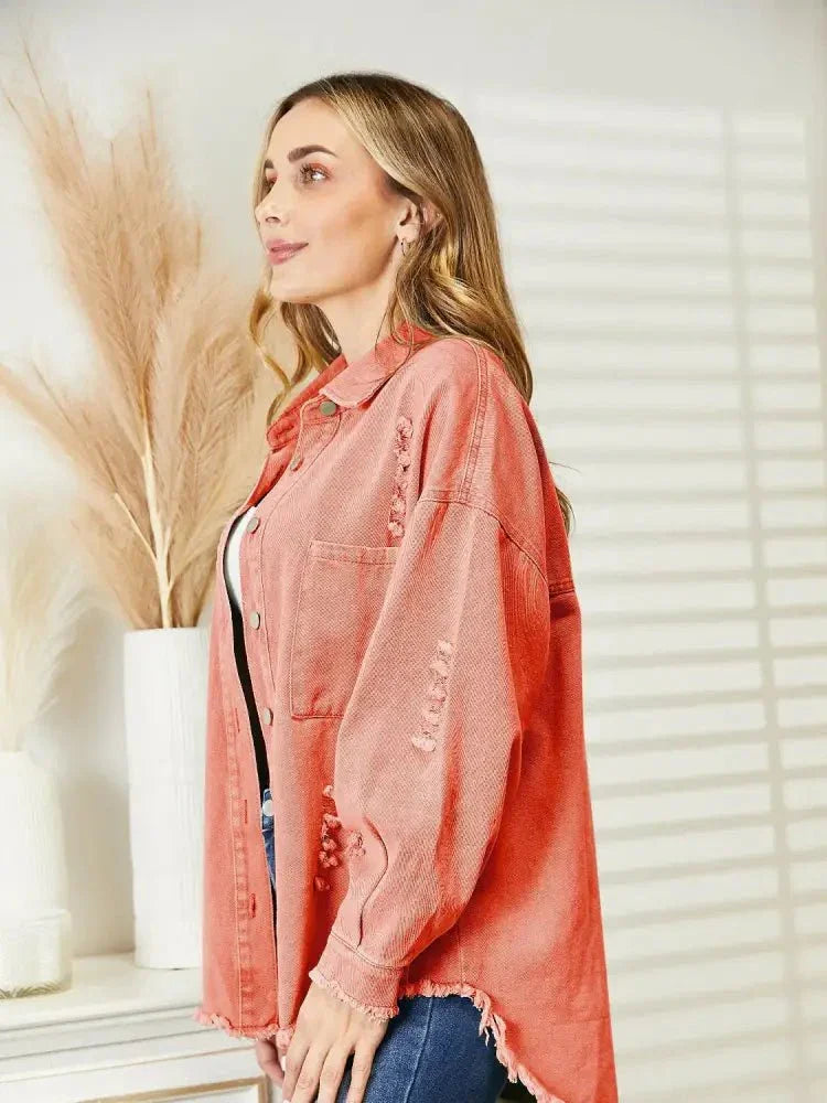 Distressed Raw Hem Denim Jacket - Update AvenueTrendsi100100481837036100100481837036196e91e1a3d946319b21c33606a5d53a - MaxOrange - Red