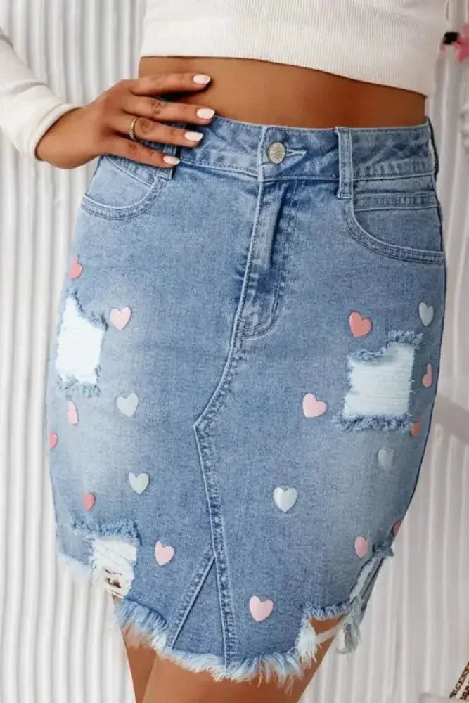 Distressed Raw Hem Heart Denim Skirt - Update AvenueDenim Dresses & SkirtsTrendsi1001009993079441001009993079447ded991b - 861d - 4760 - af07 - 3bac7c663ffb - MaxMedium