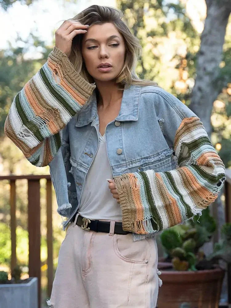 Distressed Striped Long Sleeve Denim Jacket - Update AvenueTrendsi1001002828432161001002828432165cd8ed137f1c4f45b82b1ff74176a153 - MaxLight