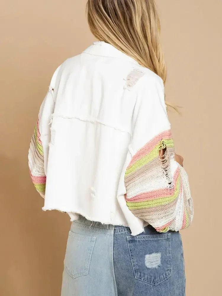 Distressed Striped Long Sleeve Denim Jacket - Update AvenueTrendsi1001002828454591001002828454592c50cefc54cf400d8af542824e43d54a - MaxWhite