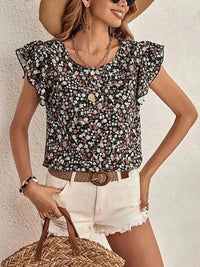 Ditsy Floral Round Neck Cap Sleeve Top - Update AvenueVacation StyleTrendsi1001005937811061001005937811065d06c6a2 - e770 - 4360 - 8f51 - 6bfcca2fabad - MaxBlack
