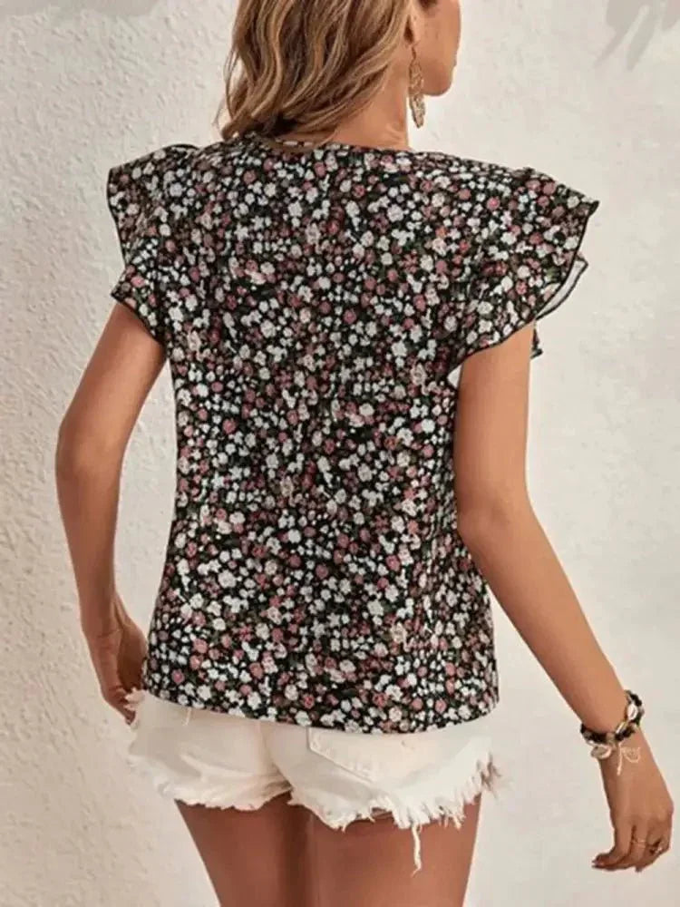Ditsy Floral Round Neck Cap Sleeve Top - Update AvenueVacation StyleTrendsi1001005937811061001005937811063ec921c3 - 2a5c - 4dbc - 9e2a - 642f2d6753bf - MaxBlack