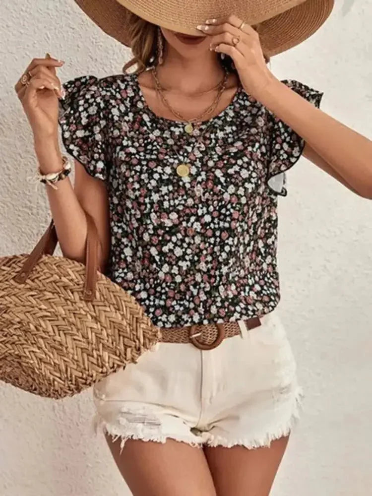 Ditsy Floral Round Neck Cap Sleeve Top - Update AvenueVacation StyleTrendsi100100593781106100100593781106de7cf833 - 8457 - 410b - 81c6 - 8da8ed764298 - MaxBlack