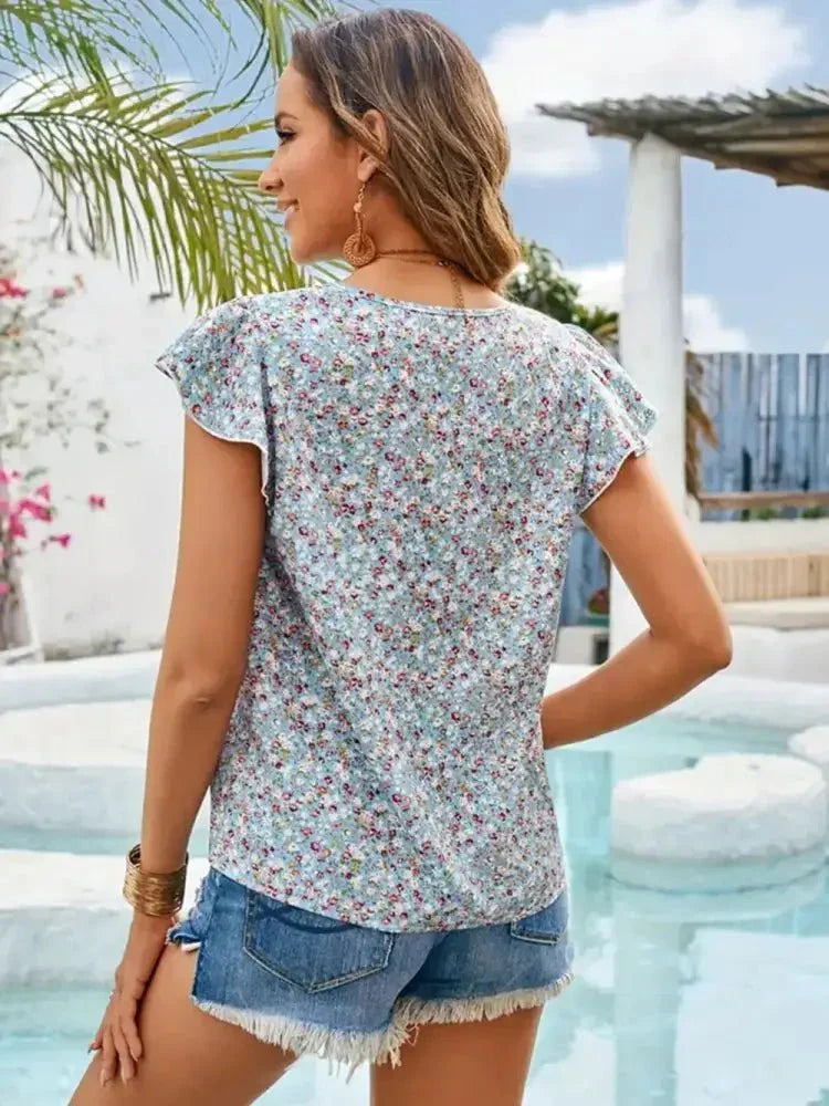 Ditsy Floral Round Neck Cap Sleeve Top - Update AvenueVacation StyleTrendsi100100593781404100100593781404b0186ed5 - d333 - 475c - b745 - 219c61551981 - MaxLight Blue