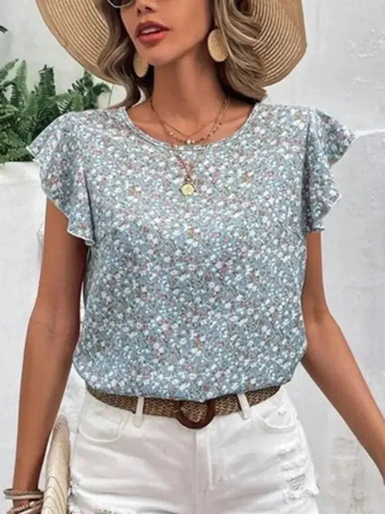 Ditsy Floral Round Neck Cap Sleeve Top - Update AvenueVacation StyleTrendsi1001005937814041001005937814043dfd4f18 - b95f - 46fc - 9351 - e8ea6b7d98b5 - MaxLight Blue