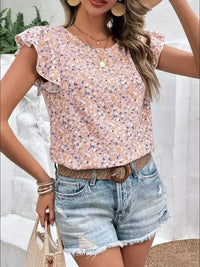Ditsy Floral Round Neck Cap Sleeve Top - Update AvenueVacation StyleTrendsi100100593786559100100593786559b7437a06 - 41c4 - 48b7 - 9a17 - ffbda0df53e8 - MaxPale Blush