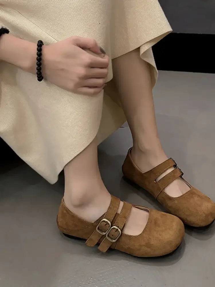 Double Buckle Straps Round Toe Slip-Ons