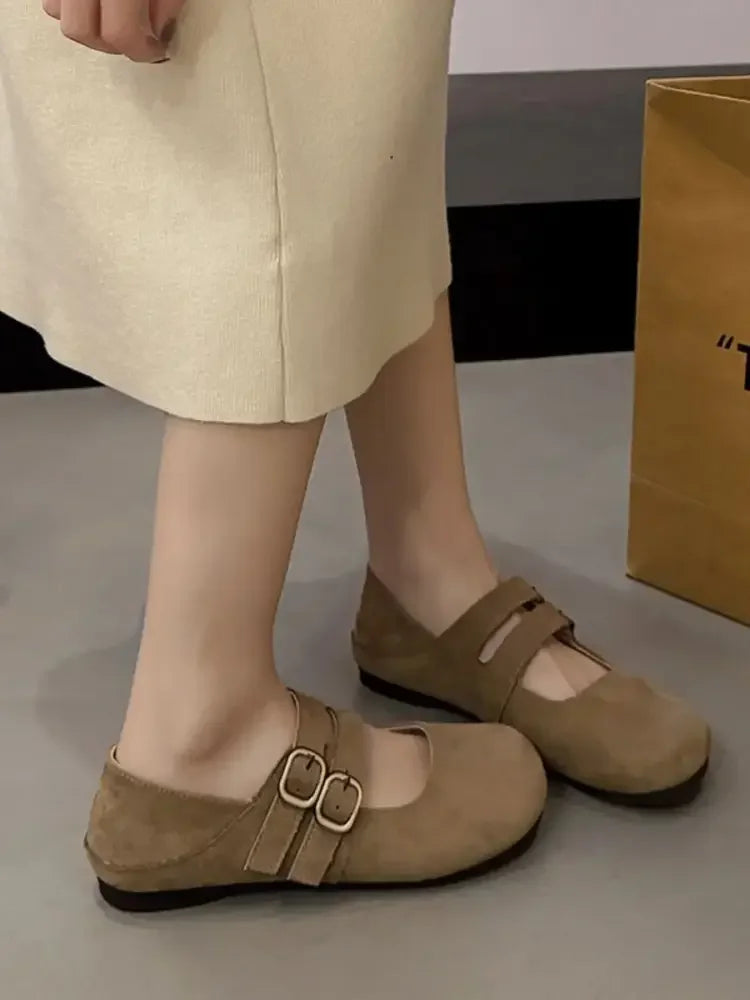 Double Buckle Straps Round Toe Slip-Ons