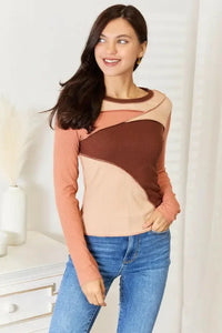 Double Take Color Block Exposed Seam Long Sleeve Top - Update AvenueTrendsi100101462155642100101462155642e7bf1fdc51b64284952a8e3534d9ecd9 - MaxBrown