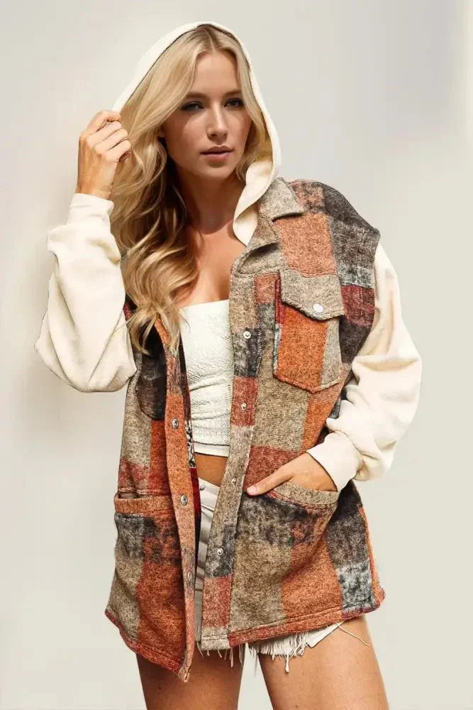Double Take Contrast Long Sleeve Hooded Plaid Jacket - Update AvenueTrendsi10010080533151710010080533151724edfcd2 - 0b44 - 4a8d - 8372 - 9364ea3ed6dd - MaxCream