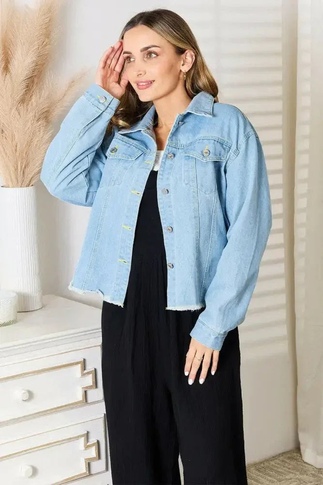 Double Take Dropped Shoulder Raw Hem Denim Jacket - Update AvenueTrendsi1001006668240471001006668240479a7dbeb51c8e4f6e9d5d3e23706c2a0b - MaxLight