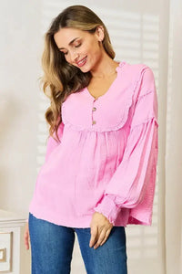 Double Take Exposed Seam Buttoned Notched Neck Blouse - Update AvenueTrendsi100101666228370100101666228370545409930dcb4ad988bb3179e41acd57 - MaxPink