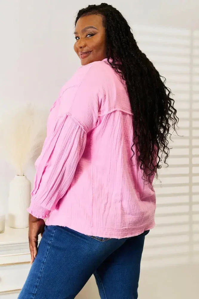 Double Take Exposed Seam Buttoned Notched Neck Blouse - Update AvenueTrendsi100101666228370100101666228370f126eaa14e994acd9d1001bb92338c70 - MaxPink
