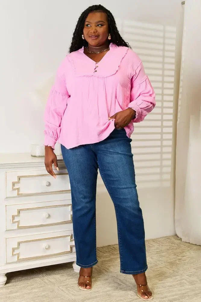 Double Take Exposed Seam Buttoned Notched Neck Blouse - Update AvenueTrendsi10010166622837010010166622837060f405969fb041ce968178e15a2796fd - MaxPink