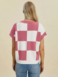 Double Take Full Size Checkered Round Neck Short Sleeve Sweater - Update AvenueTrendsi10010092929135410010092929135459bdf060 - 1cd7 - 4e2a - 822c - ce7f6610c6f7 - MaxDusty Pink