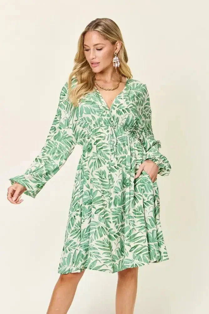 Double Take Full Size Printed Ruched Balloon Sleeve Dress - Update AvenueVacation StyleTrendsi1001006778031641001006778031640ed8edb5 - 0b05 - 4399 - a9e1 - de7f4fc132dc - MaxLight Green