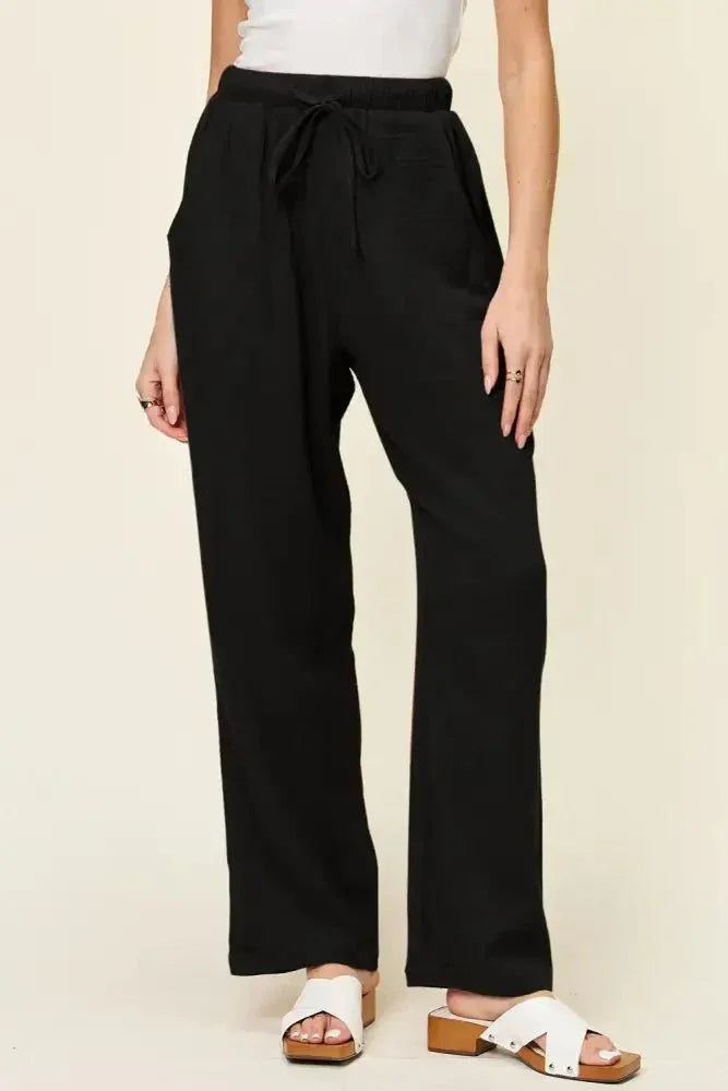 Double Take Full Size Texture Drawstring Straight Pants - Update AvenueDaily EssentialsTrendsi1001002092416691001002092416698206f28e - 07ad - 47cb - 8588 - 2dcd7538d194 - MaxBlack