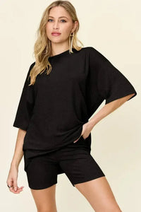 Double Take Full Size Texture Round Neck Drop Shoulder T-Shirt and Shorts Set - Update AvenueDaily EssentialsTrendsi1001006738110771001006738110779bfd5ea8 - cae4 - 465d - 9803 - 1ff8c130cf5e - MaxBlack