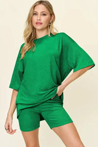 Double Take Full Size Texture Round Neck Drop Shoulder T-Shirt and Shorts Set - Update AvenueDaily EssentialsTrendsi10010067381317810010067381317881dea32b - 9212 - 4975 - 8ab9 - 7bf3c17c4730 - MaxMid Green