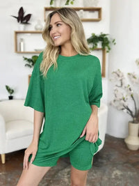 Double Take Full Size Texture Round Neck Drop Shoulder T-Shirt and Shorts Set - Update AvenueDaily EssentialsTrendsi100100673813178100100673813178e73b4101 - 6ccc - 40f6 - 8e48 - 4764586b6abe - MaxMid Green