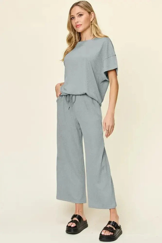 Double Take Full Size Texture Round Neck Short Sleeve T-Shirt and Wide Leg Pants - Update AvenueVacation StyleTrendsi100100918001387100100918001387f3a42cb9 - da74 - 4cd5 - 8b36 - 714a9a83fc4a - MaxCloudy Blue