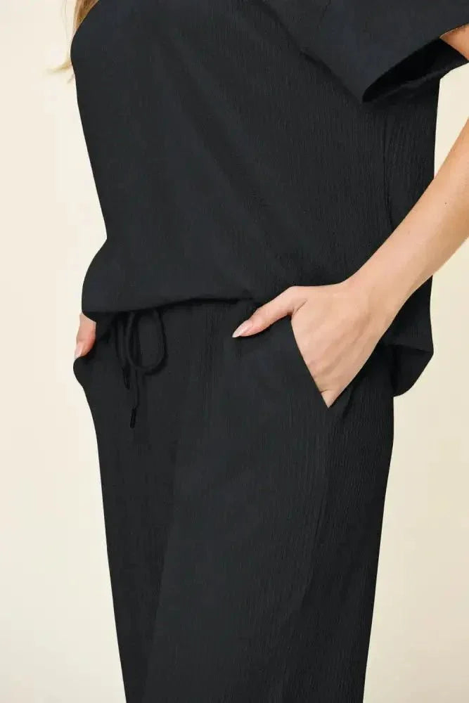 Double Take Full Size Texture Round Neck Short Sleeve T-Shirt and Wide Leg Pants - Update AvenueVacation StyleTrendsi10010091800181910010091800181957adacb1 - 698e - 4576 - ade6 - daccf5e5afc8 - MaxBlack
