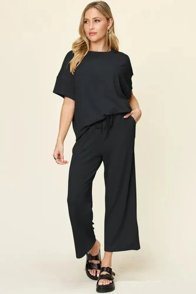 Double Take Full Size Texture Round Neck Short Sleeve T-Shirt and Wide Leg Pants - Update AvenueVacation StyleTrendsi10010091800181910010091800181945a0b896 - ea90 - 4d86 - a18c - 25817149055a - MaxBlack