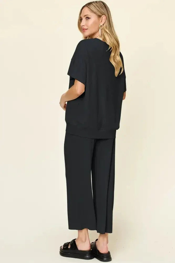 Double Take Full Size Texture Round Neck Short Sleeve T-Shirt and Wide Leg Pants - Update AvenueVacation StyleTrendsi1001009180018191001009180018195446a57a - 509a - 406a - 9e77 - f46d9b2789b9 - MaxBlack