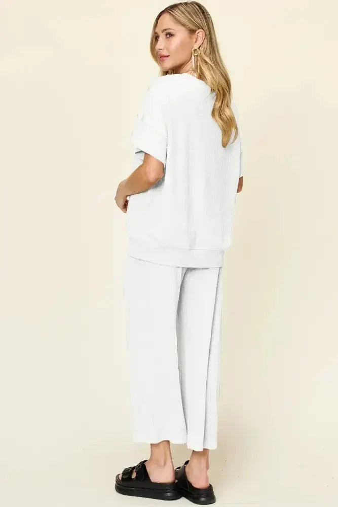 Double Take Full Size Texture Round Neck Short Sleeve T-Shirt and Wide Leg Pants - Update AvenueVacation StyleTrendsi1001009180019191001009180019191d732eb2 - 5e03 - 410d - a9c4 - b2c3c54abad6 - MaxWhite