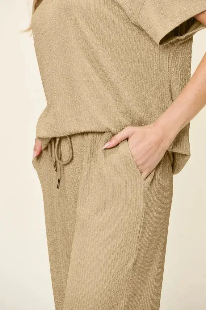 Double Take Full Size Texture Round Neck Short Sleeve T-Shirt and Wide Leg Pants - Update AvenueVacation StyleTrendsi1001009180025451001009180025456c1d87e6 - 6685 - 489a - 8caf - 2219cabadda4 - MaxKhaki