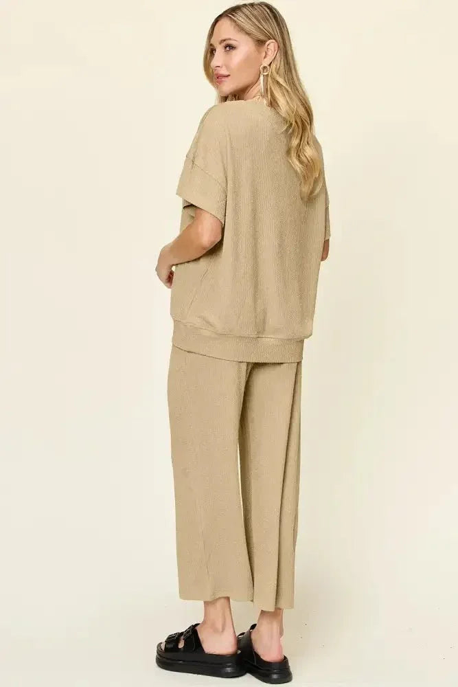 Double Take Full Size Texture Round Neck Short Sleeve T-Shirt and Wide Leg Pants - Update AvenueVacation StyleTrendsi100100918002545100100918002545dc51a672 - 70dc - 45b1 - bc1d - 9e4059df6c2a - MaxKhaki