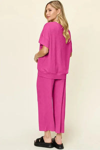 Double Take Full Size Texture Round Neck Short Sleeve T-Shirt and Wide Leg Pants - Update AvenueVacation StyleTrendsi100100918003150100100918003150528a520d - 59c0 - 4940 - bac6 - 919d18bb6005 - MaxHot Pink