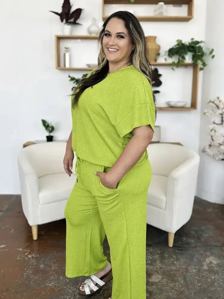 Double Take Full Size Texture Round Neck Short Sleeve T-Shirt and Wide Leg Pants - Update AvenueVacation StyleTrendsi1001009180037331001009180037338d95e58a - 5b1c - 44da - 880b - 490572a2a81d - MaxLime