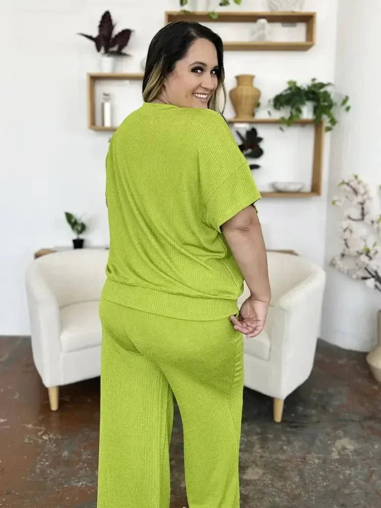 Double Take Full Size Texture Round Neck Short Sleeve T-Shirt and Wide Leg Pants - Update AvenueVacation StyleTrendsi1001009180037331001009180037336523f689 - 940f - 4bc2 - 9904 - 26283b16abbd - MaxLime