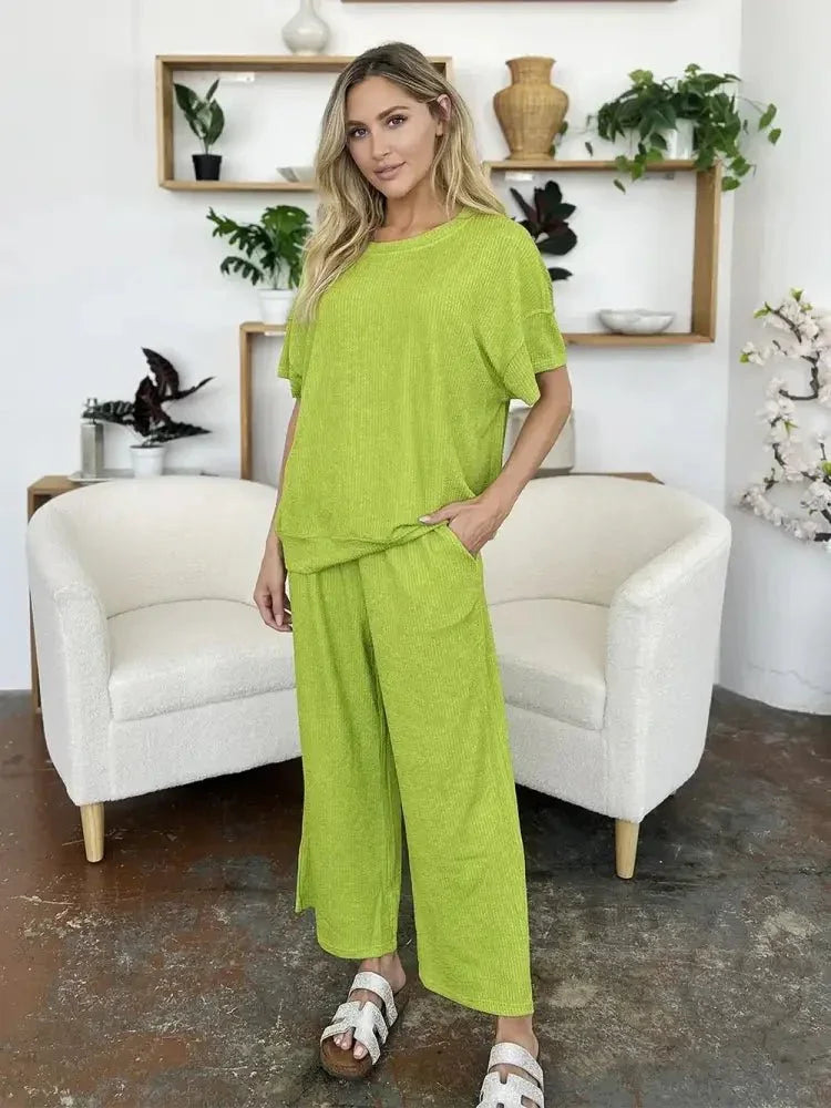 Double Take Full Size Texture Round Neck Short Sleeve T-Shirt and Wide Leg Pants - Update AvenueVacation StyleTrendsi1001009180037331001009180037337edd6760 - 642b - 465c - 87ec - e03cbad3afaa - MaxLime