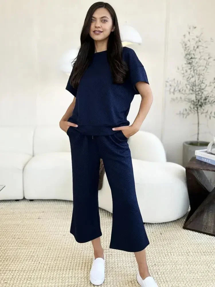 Double Take Full Size Texture Short Sleeve Top and Pants Set - Update AvenueVacation StyleTrendsi1001024392110781001024392110785a389f9c - f8b3 - 453f - b3aa - 70172632b388 - MaxNavy