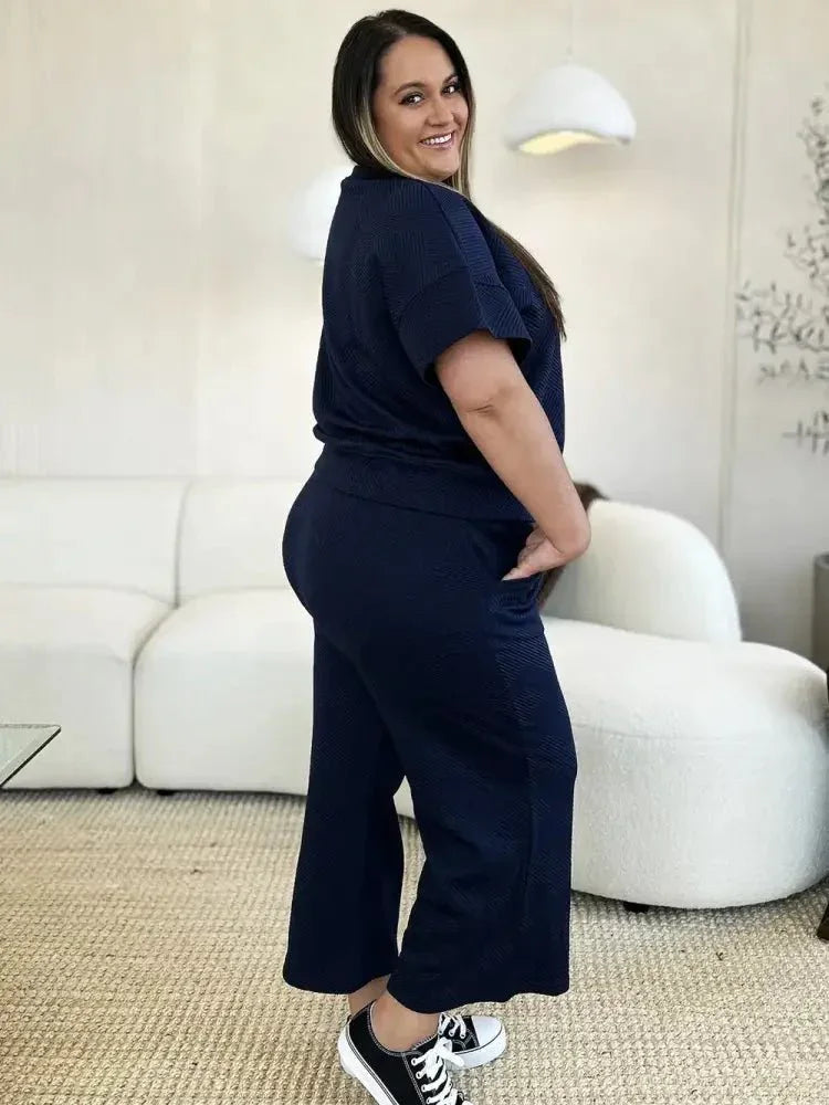 Double Take Full Size Texture Short Sleeve Top and Pants Set - Update AvenueVacation StyleTrendsi10010243921107810010243921107863f1f5bc - 87b4 - 4924 - bec6 - 9c6d47d86d4e - MaxNavy