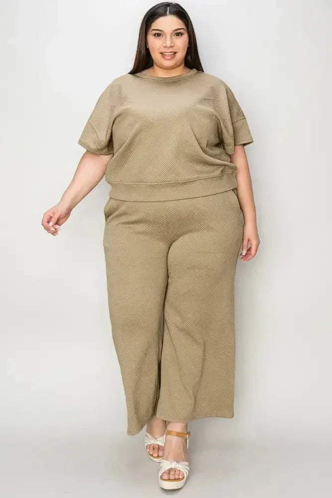 Double Take Full Size Texture Short Sleeve Top and Pants Set - Update AvenueVacation StyleTrendsi10010243921824410010243921824458f75c8b - f5ab - 4a44 - 96fc - 21796f28447e - MaxCamel