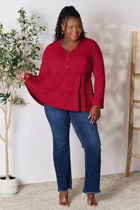 Double Take Half Button Long Sleeve Ruffle Hem Blouse - Update AvenueTrendsi100101245885271100101245885271741a0cf1c57b4138b88fe7174c3bb4b0 - MaxBurgundy
