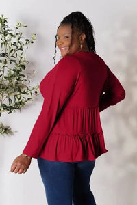 Double Take Half Button Long Sleeve Ruffle Hem Blouse - Update AvenueTrendsi100101245885271100101245885271a8ad8878ebd1424288f7bd3e71478642 - MaxBurgundy