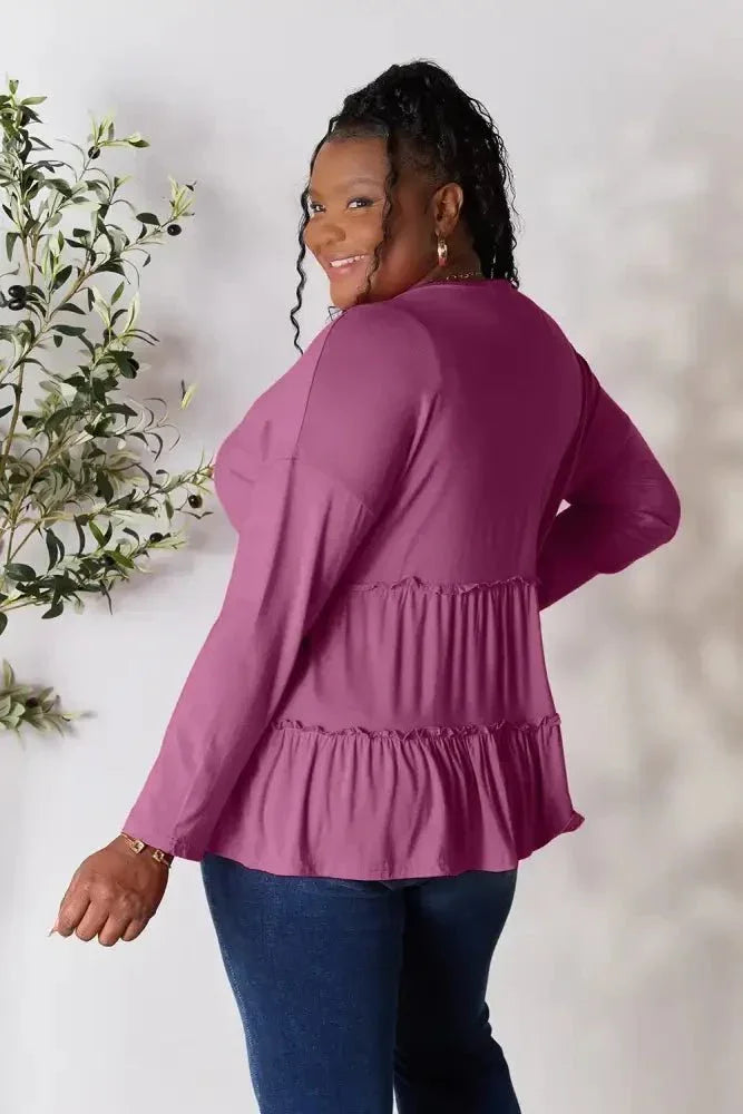 Double Take Half Button Long Sleeve Ruffle Hem Blouse - Update AvenueTrendsi100101245885950100101245885950ae6aff1304c84a29a7cff820fbef0bbd - MaxLilac