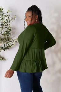 Double Take Half Button Long Sleeve Ruffle Hem Blouse - Update AvenueTrendsi100101245886166100101245886166adb43c5c3e1f4a1d9c2117650213762b - MaxArmy Green