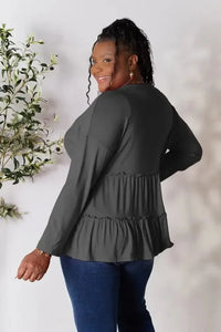 Double Take Half Button Long Sleeve Ruffle Hem Blouse - Update AvenueTrendsi100101245888364100101245888364e521c814b6874f6fb533ae51f2fe6fc0 - MaxDark Gray